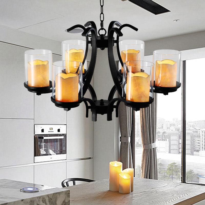 6 Lights Dining Room Ceiling Lamp Country Black Chandelier - Rebooters