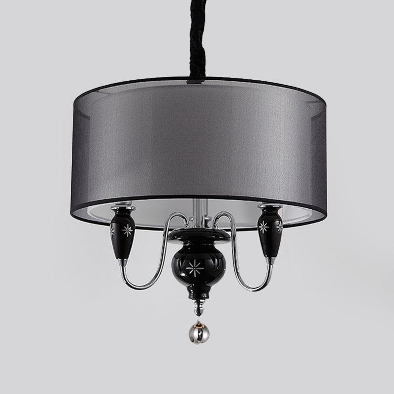 3-Light Fabric Hanging Chandelier Classic Black Drum Pendant - Rebooters