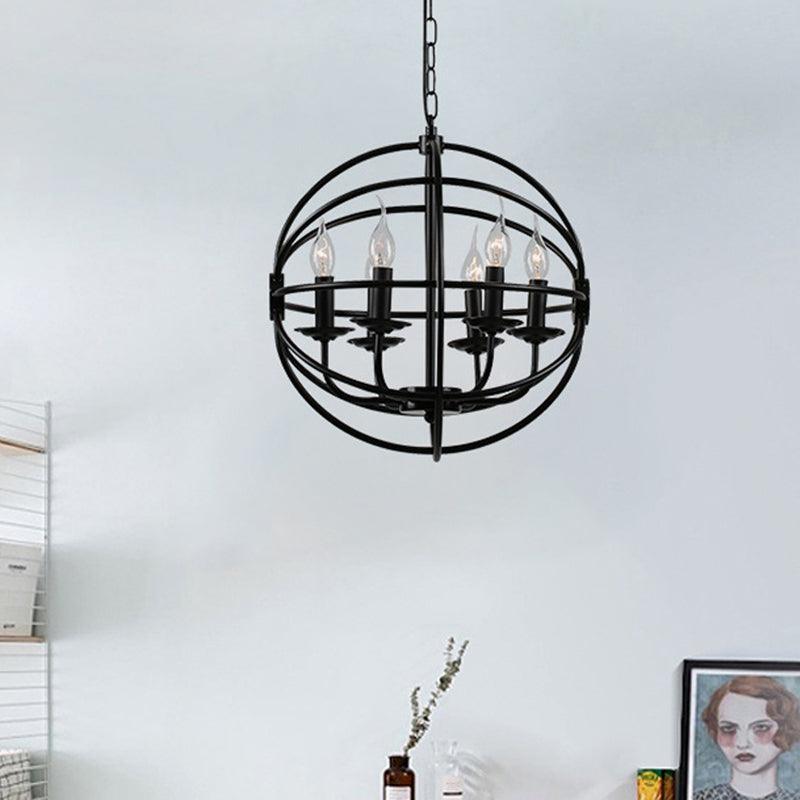 6 Lights Candle Chandelier Classic Black Metal Pendant Light - Rebooters
