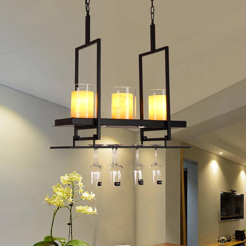 Black 3/5 Lights Island Light Fixture Clear Glass Pendant Lighting - Rebooters
