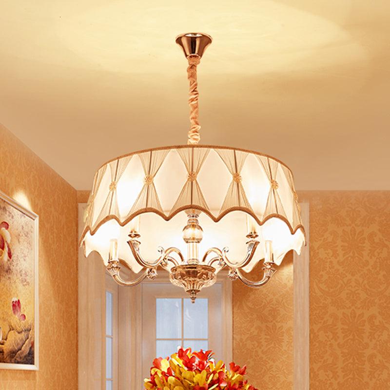 4-Light Fabric Hanging Chandelier Nordic White Drum Pendant Light - Rebooters