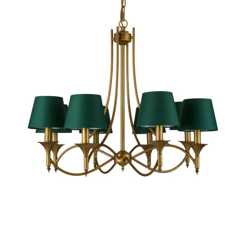 3/6/8 Lights Fabric Pendant Chandelier Classic Green Cone - Rebooters