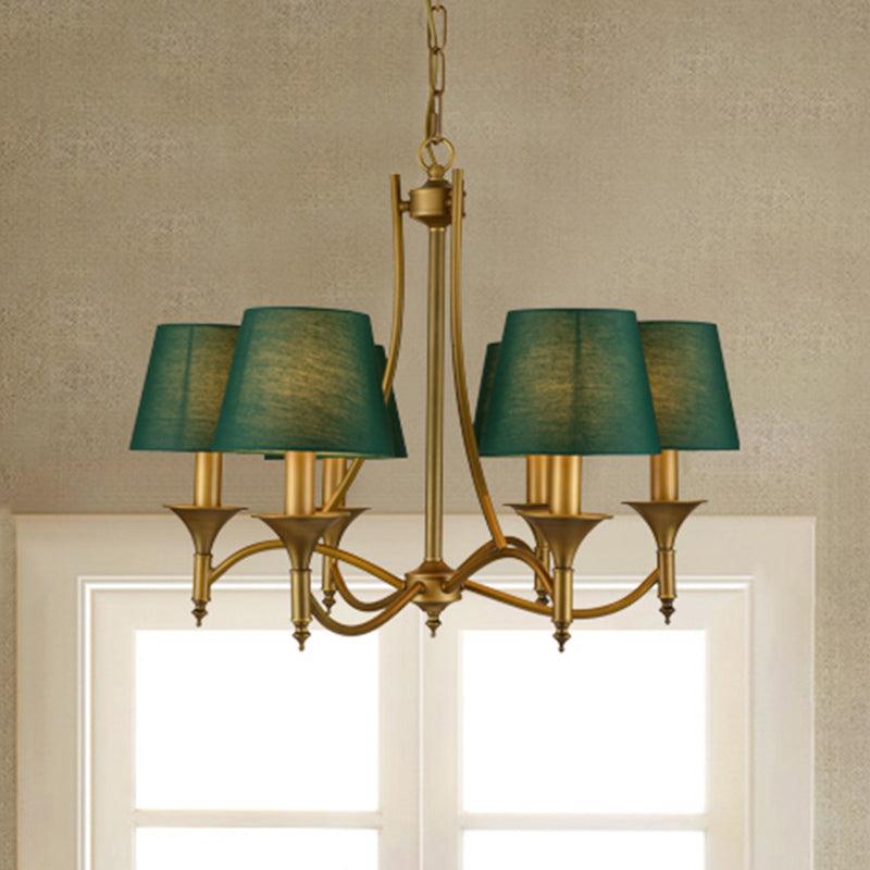 3/6/8 Lights Fabric Pendant Chandelier Classic Green Cone - Rebooters