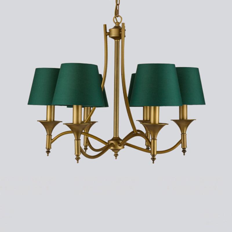 3/6/8 Lights Fabric Pendant Chandelier Classic Green Cone - Rebooters