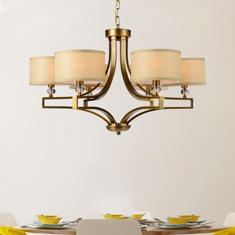 3/6 Lights Ceiling Light Traditional Drum Fabric Chandelier Beige - Rebooters