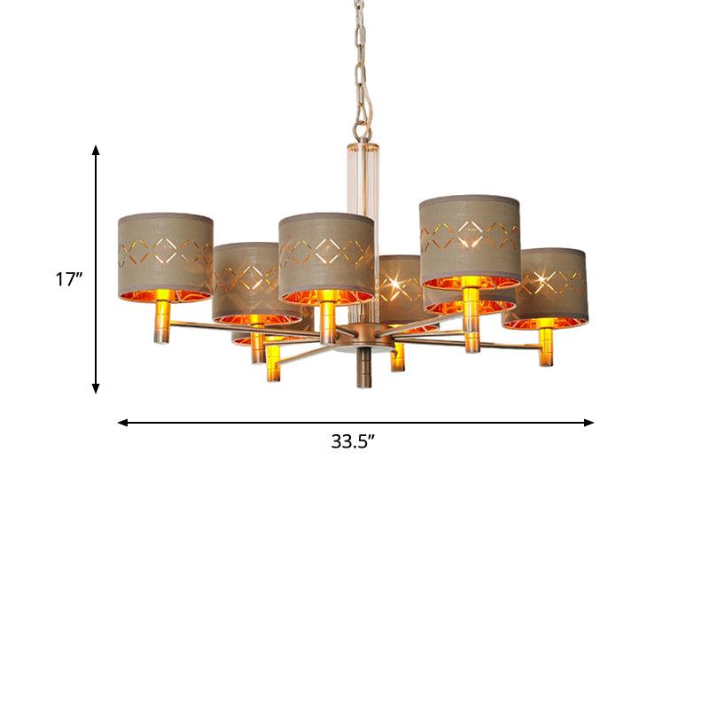 6/8 Bulbs Ceiling Lamp with Drum Fabric Shade Brown Chandelier - Rebooters