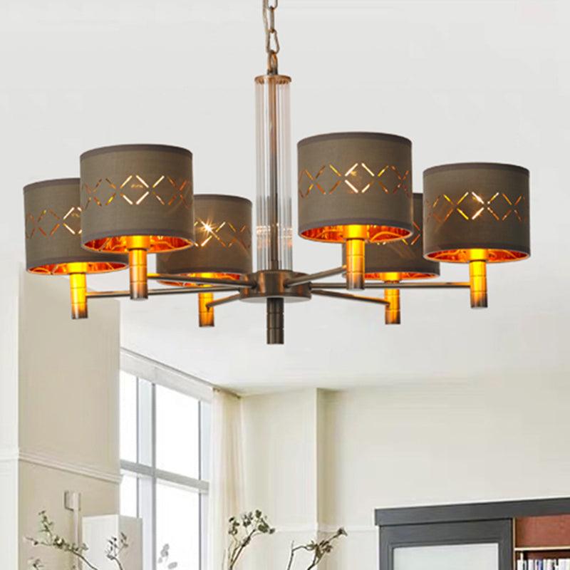 6/8 Bulbs Ceiling Lamp with Drum Fabric Shade Brown Chandelier - Rebooters