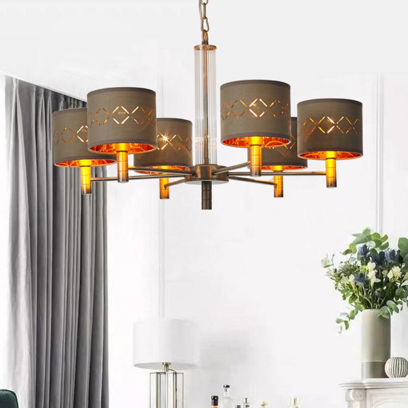 6/8 Bulbs Ceiling Lamp with Drum Fabric Shade Brown Chandelier - Rebooters