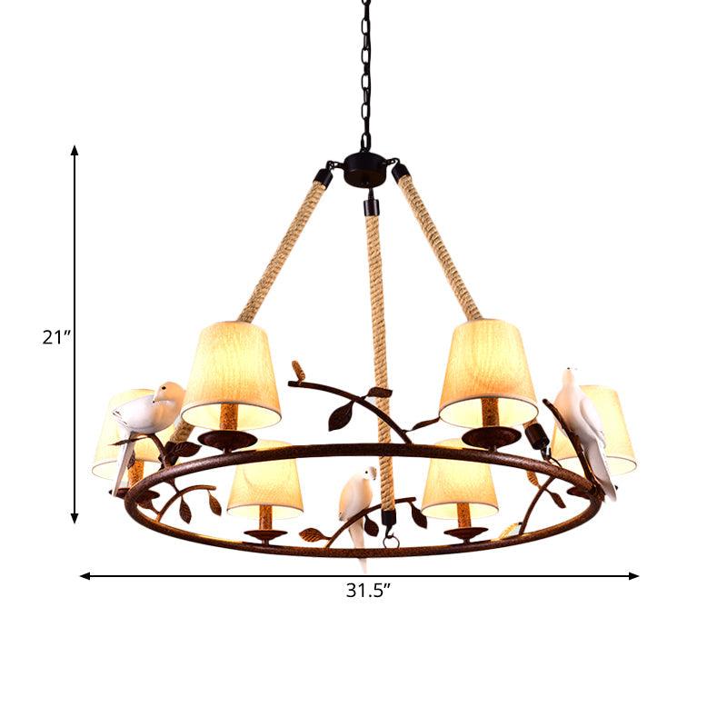 Beige 6 Lights Chandelier Light Fixture Traditional Fabric Pendant Lamp - Rebooters