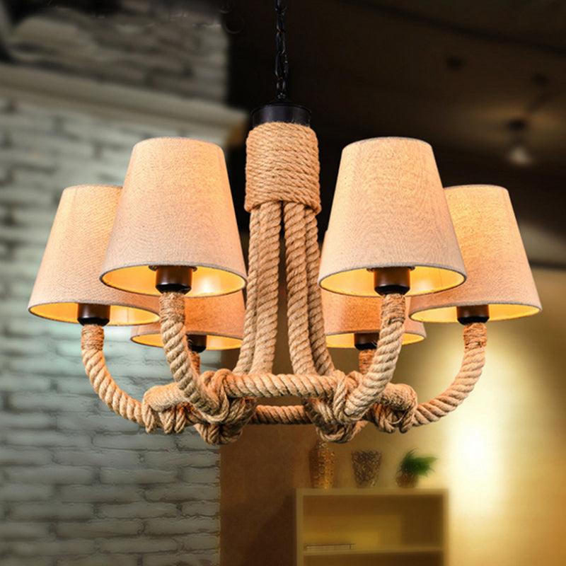 Beige 6 Lights Pendant Chandelier Classic Fabric and Rope - Rebooters