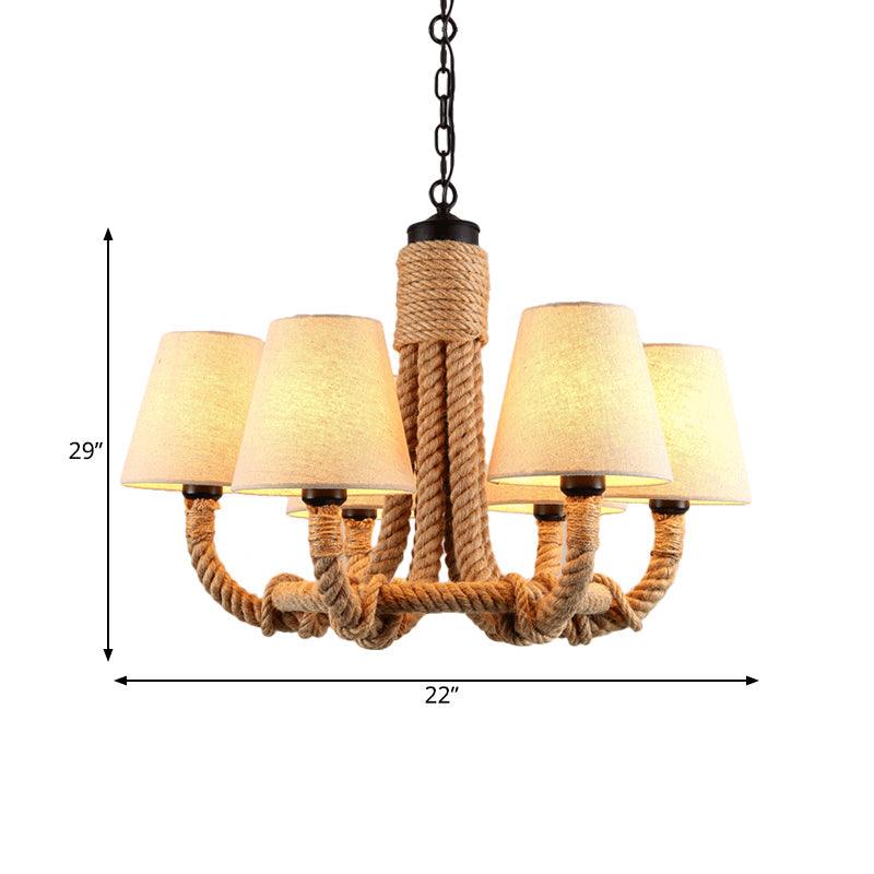 Beige 6 Lights Pendant Chandelier Classic Fabric and Rope - Rebooters