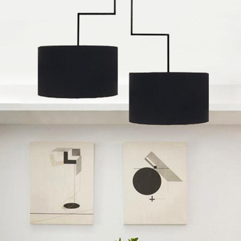 2 Bulbs Drum Chandelier Light Traditional Black White Fabric Hanging Ceiling Fixture 23 27 Wide - Rebooters