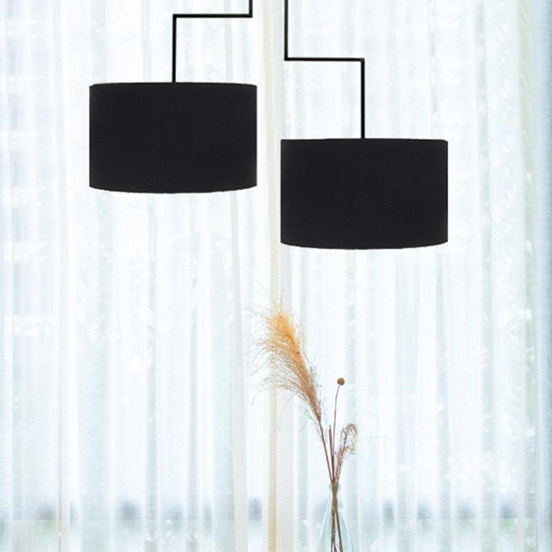 2 Bulbs Drum Chandelier Light Traditional Black White Fabric Hanging Ceiling Fixture 23 27 Wide - Rebooters