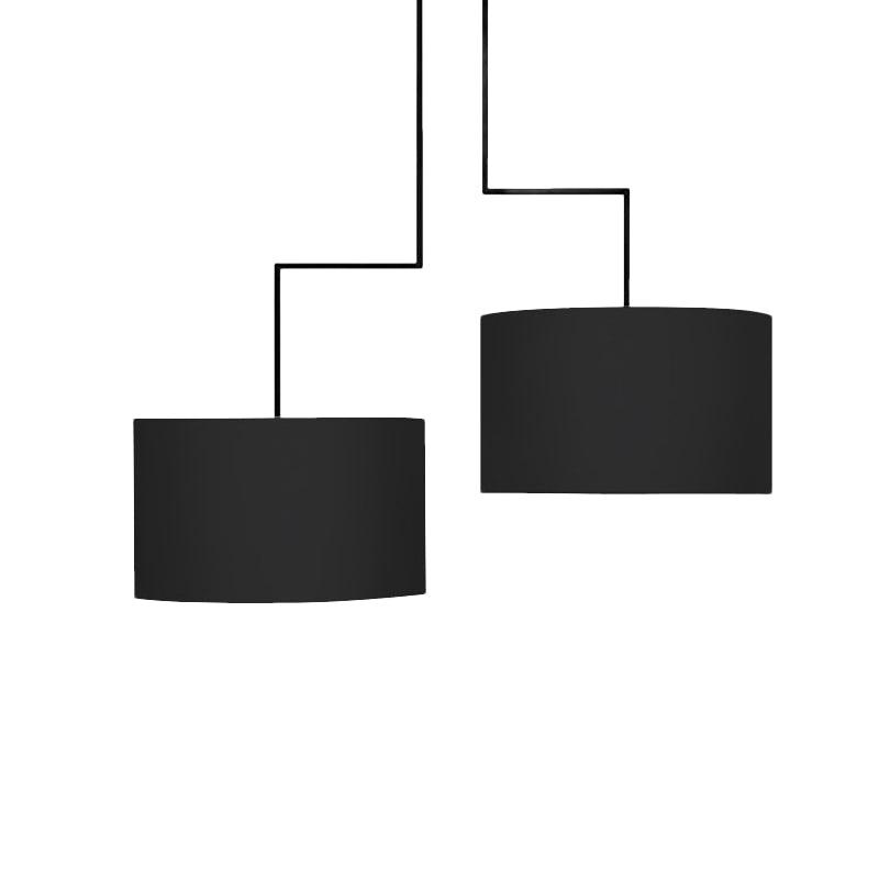 2 Bulbs Drum Chandelier Light Traditional Black White Fabric Hanging Ceiling Fixture 23 27 Wide - Rebooters