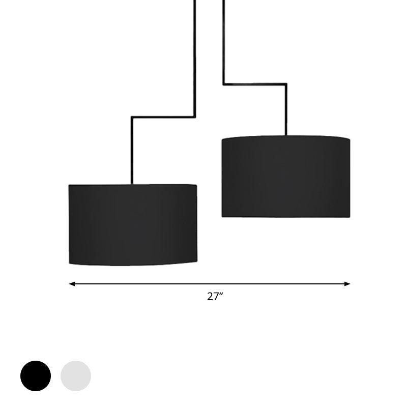 2 Bulbs Drum Chandelier Light Traditional Black White Fabric Hanging Ceiling Fixture 23 27 Wide - Rebooters