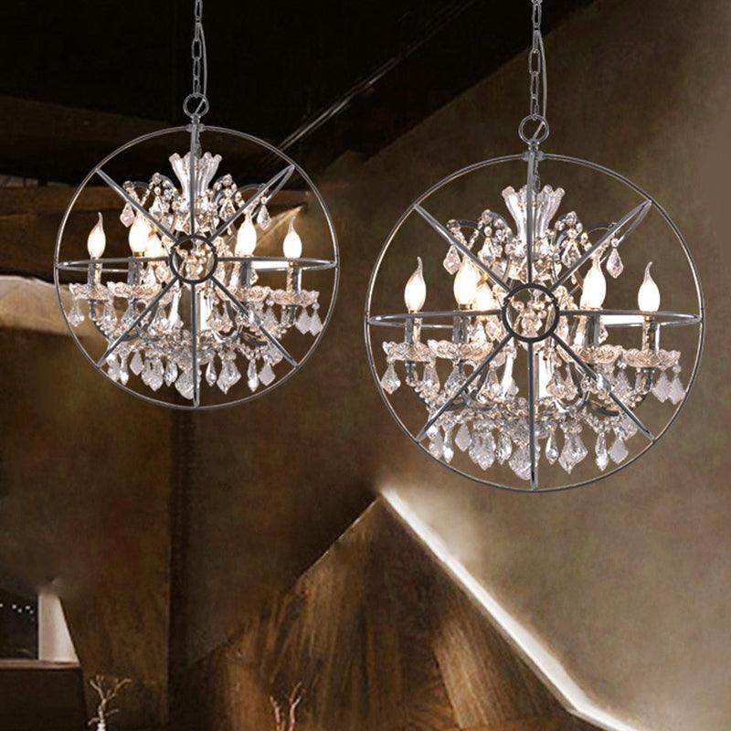 6 Lights Crystal Pendant Chandelier Classic Silver Globe Ceiling Fixture - Rebooters