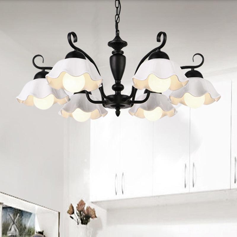 3/6/8 Bulbs Ceiling Lamp with Scalloped Shade Ceramic Chandelier Pendant Light in Black - Rebooters