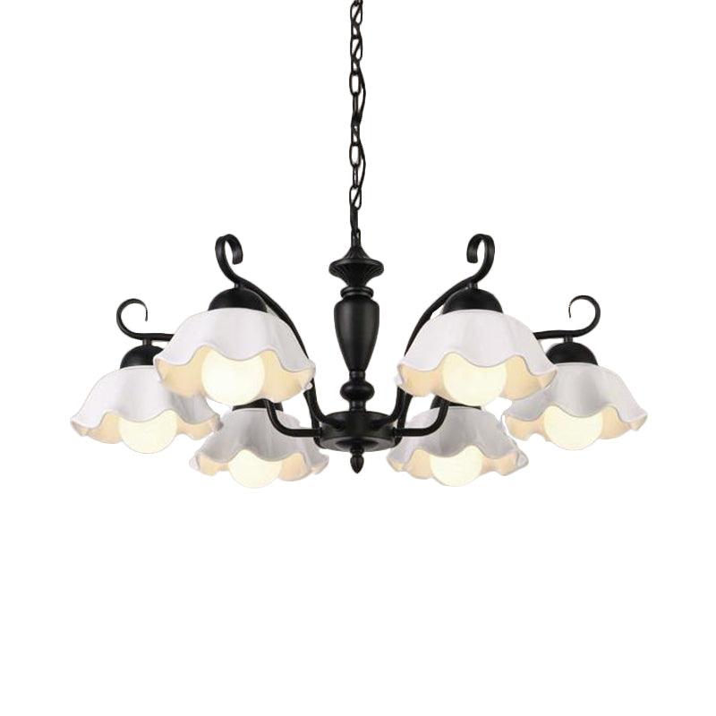3/6/8 Bulbs Ceiling Lamp with Scalloped Shade Ceramic Chandelier Pendant Light in Black - Rebooters