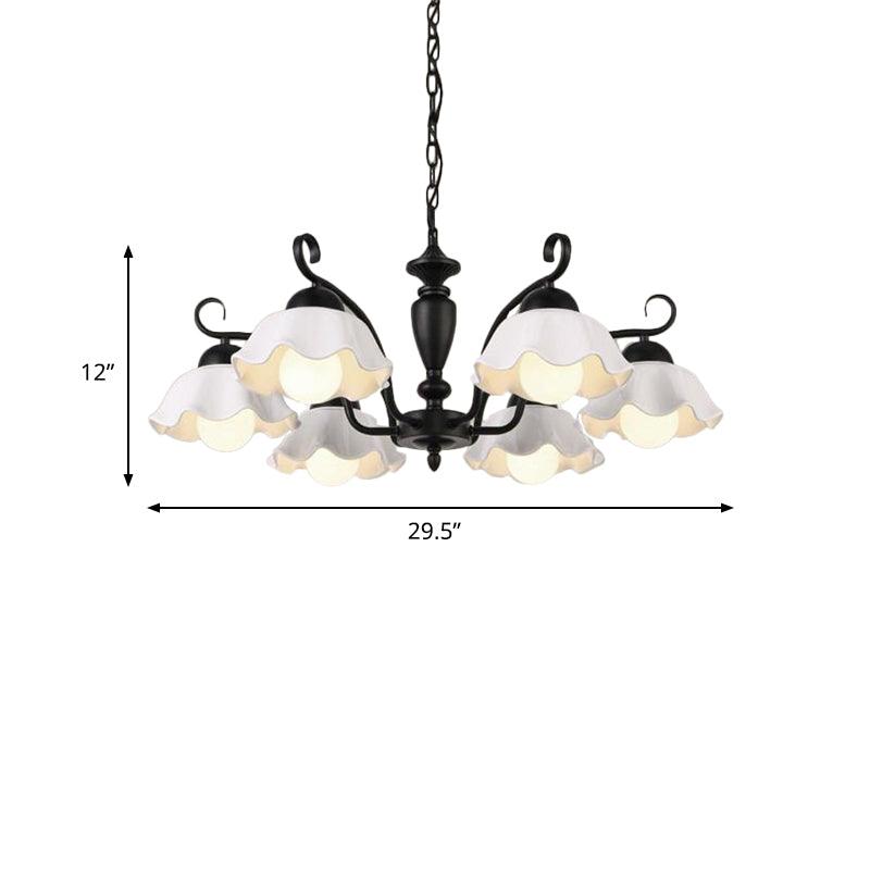 3/6/8 Bulbs Ceiling Lamp with Scalloped Shade Ceramic Chandelier Pendant Light in Black - Rebooters
