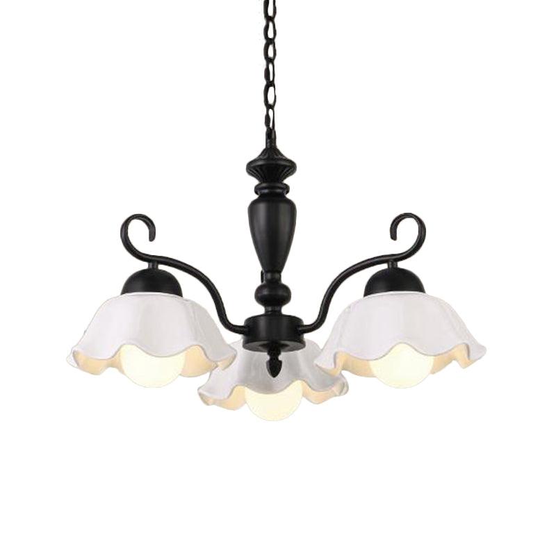 3/6/8 Bulbs Ceiling Lamp with Scalloped Shade Ceramic Chandelier Pendant Light in Black - Rebooters