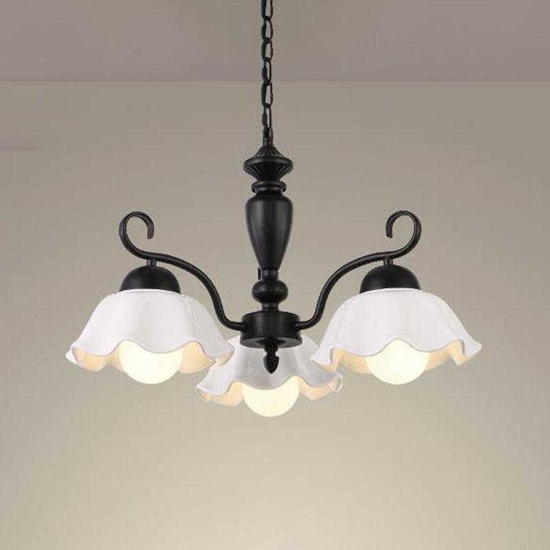 3/6/8 Bulbs Ceiling Lamp with Scalloped Shade Ceramic Chandelier Pendant Light in Black - Rebooters