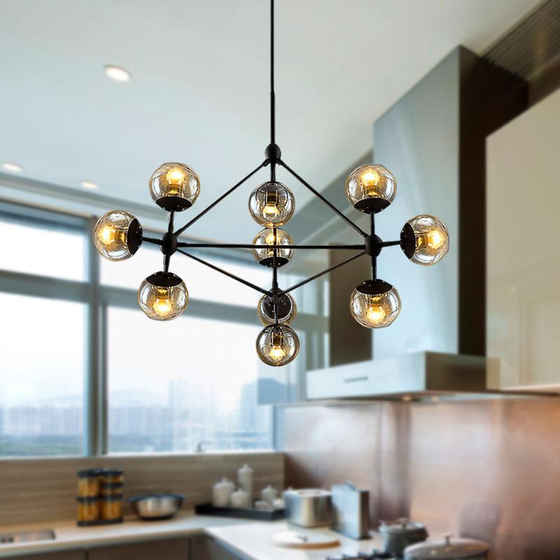 10-Light Chandelier with Sphere Shade Amber Glass Lamp - Rebooters