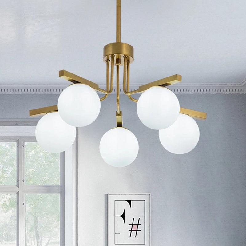 Ball White Glass Chandelier Light Modernist 5/8 Lights Led Gold Ceiling Fixture - Rebooters
