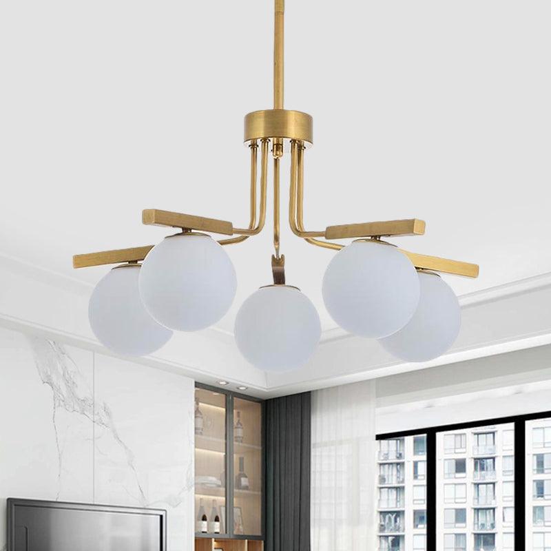 Ball White Glass Chandelier Light Modernist 5/8 Lights Led Gold Ceiling Fixture - Rebooters