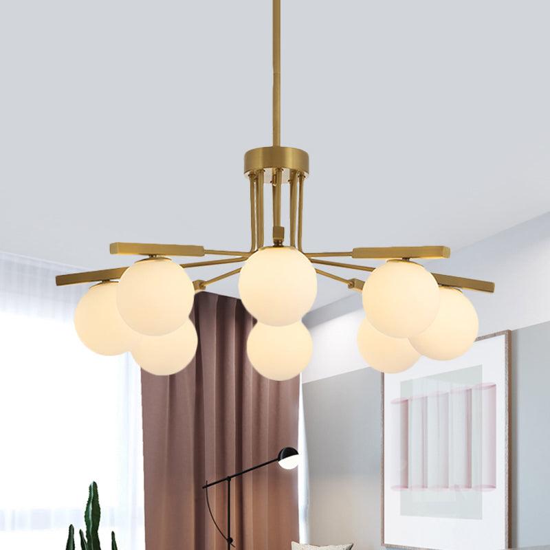 Ball White Glass Chandelier Light Modernist 5/8 Lights Led Gold Ceiling Fixture - Rebooters