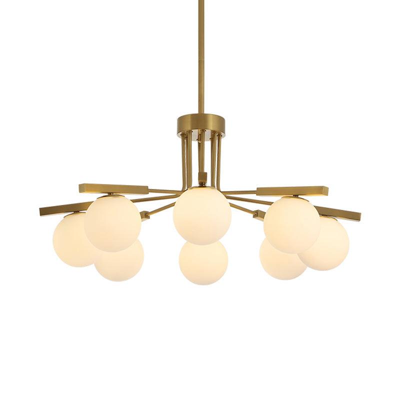 Ball White Glass Chandelier Light Modernist 5/8 Lights Led Gold Ceiling Fixture - Rebooters
