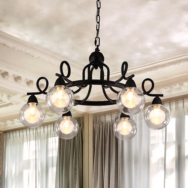 Ball Clear Glass Chandelier Lamp Black LED Circular Light - Rebooters