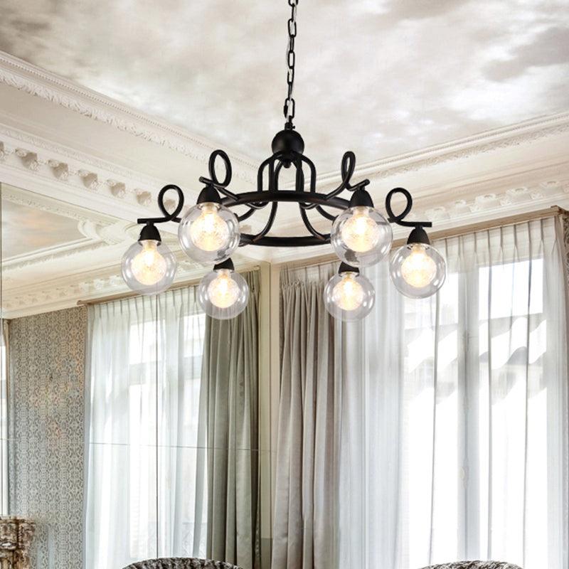 Ball Clear Glass Chandelier Lamp Black LED Circular Light - Rebooters