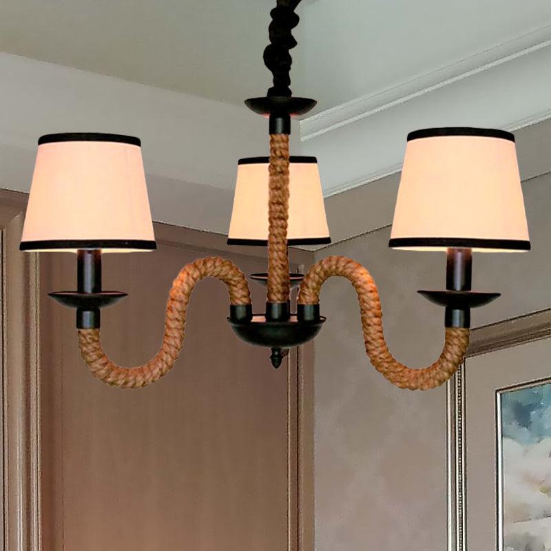 3-Light Pendant Lighting Loft Style Conic Shade Fabric Ceiling Light Fixture - Rebooters