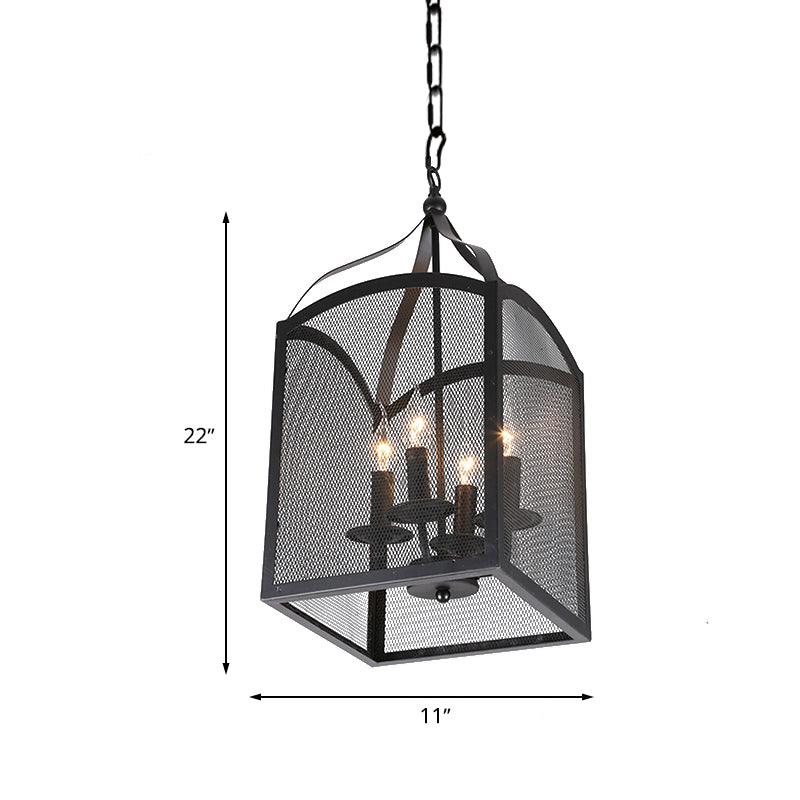 4/5 Lights Caged Pendant Lighting with Mesh Screen Black Metal - Rebooters