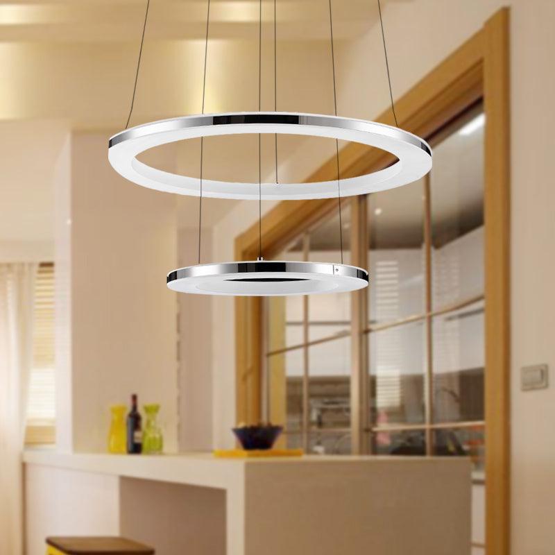 Acrylic Round Ceiling Pendant Contemporary LED Silver Chandelier - Rebooters