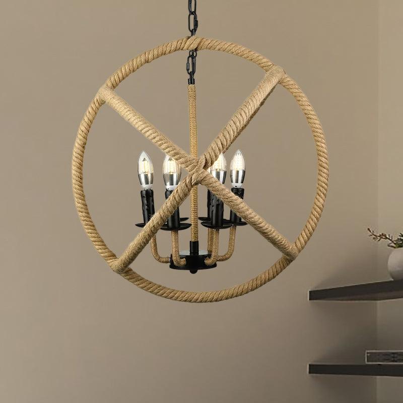 Beige Chandeliers for Bedrooms Rope Globe Cage Lamp - Rebooters
