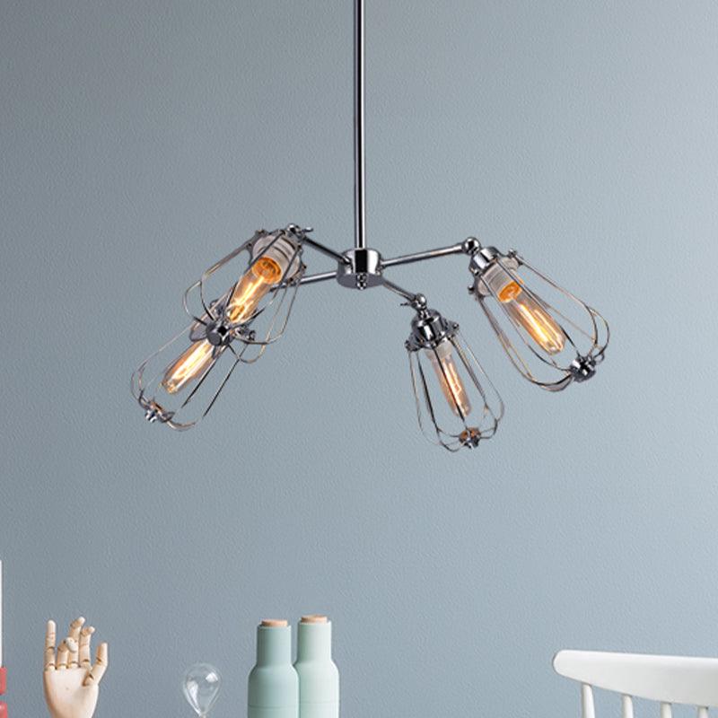 4 Heads Chandelier Lamp Farmhouse Bulb Shaped Metal Medium Hanging Lamp - Rebooters