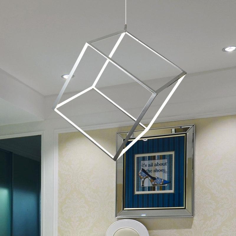 Aluminum Cubic Frame Chandelier Minimalist LED Ceiling Light - Rebooters