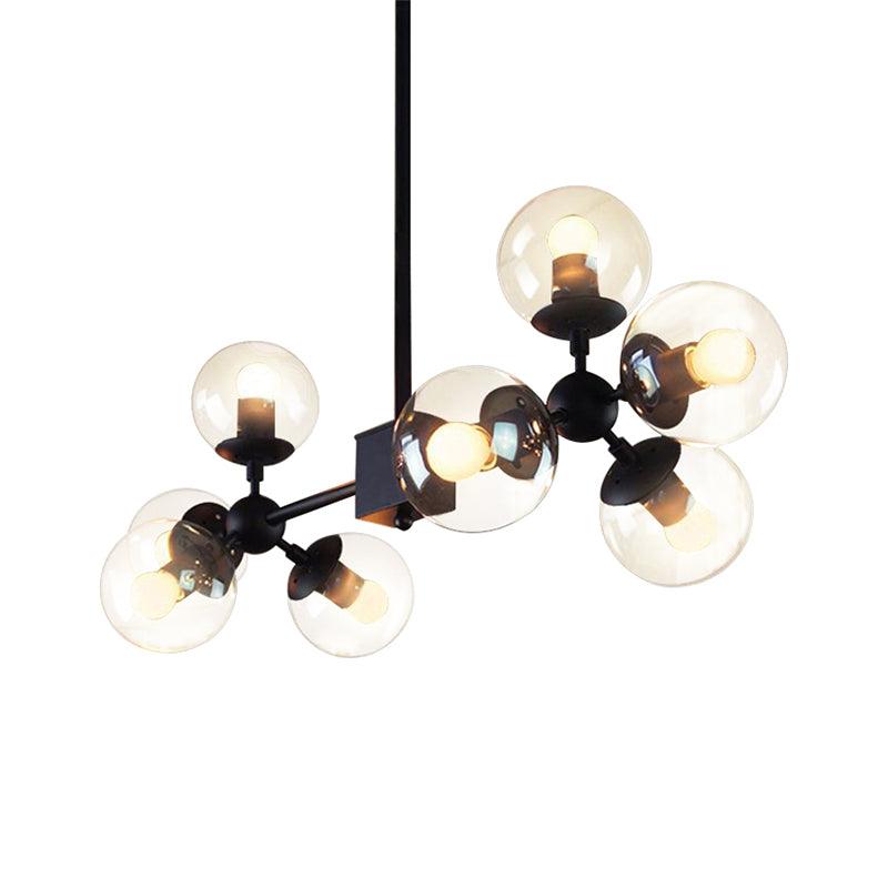 8 Bulbs Branch Shape Pendant Light Fixture Modern Black Clear Glass Chandelier - Rebooters