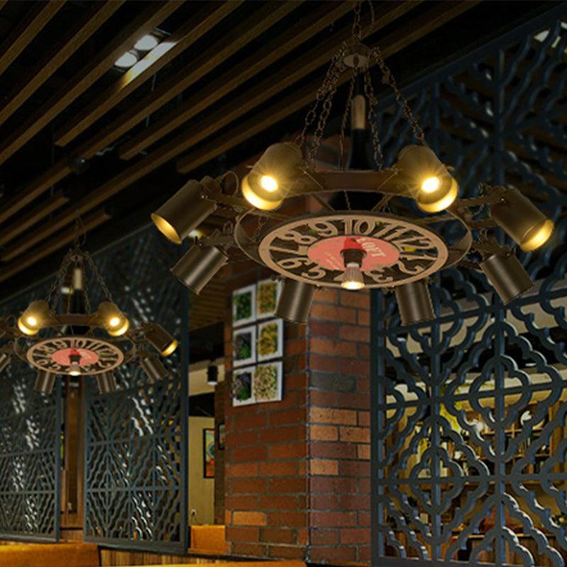 8 Lights Cylinder Chandelier Lighting Vintage Black Finish - Rebooters