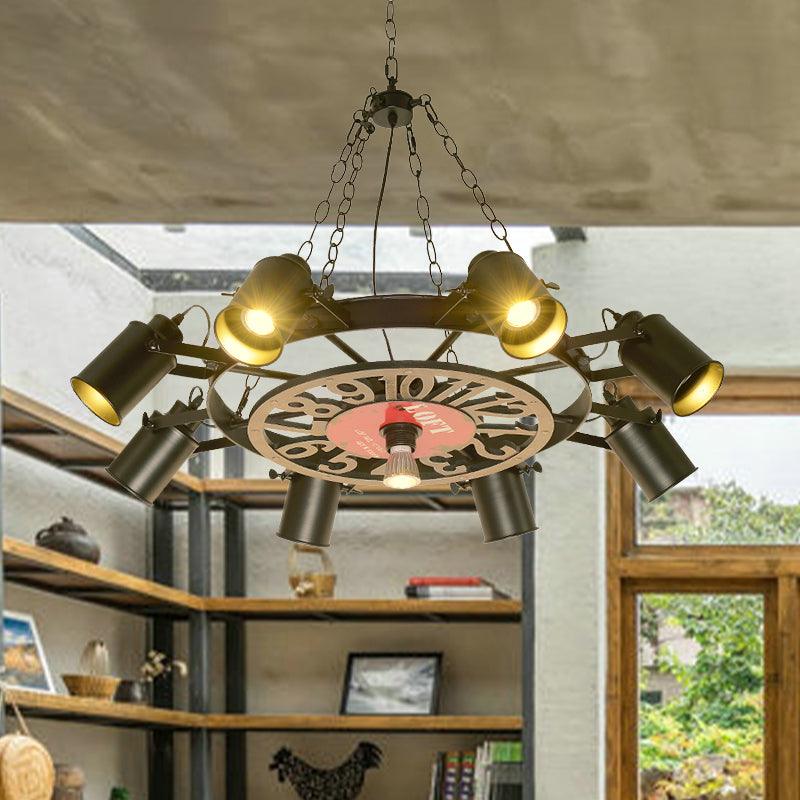 8 Lights Cylinder Chandelier Lighting Vintage Black Finish - Rebooters