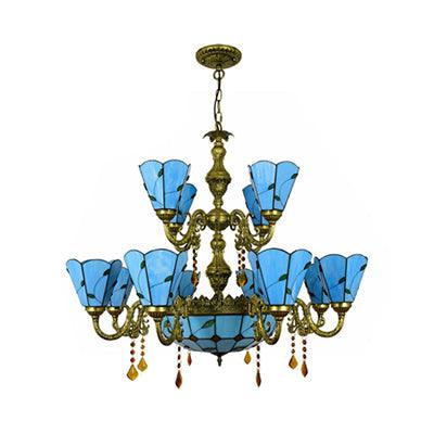 Beige/Blue Country Chandelier Stained Glass 12 Heads Light - Rebooters