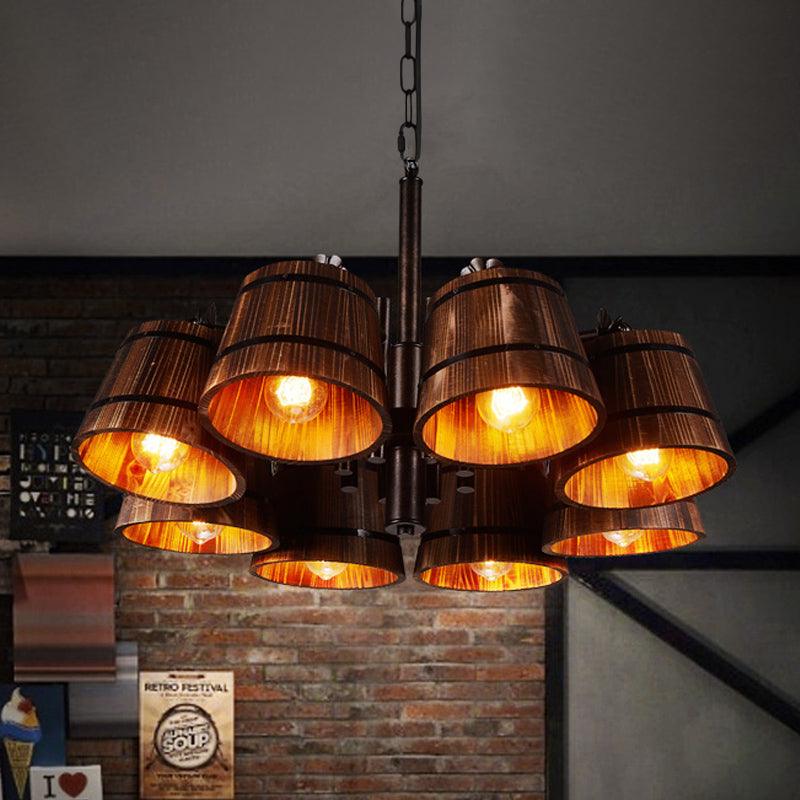 6 Heads Bucket Pendant Chandelier Wood Rustic Lodge Lamp - Rebooters