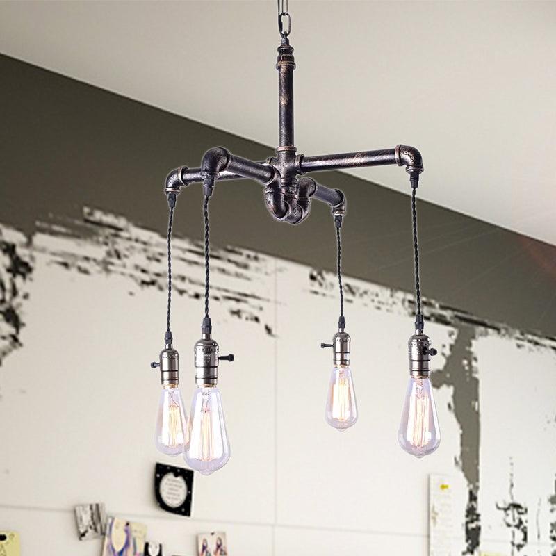 4 Bulbs Water Pipe Ceiling Light Rustic Stylish Antique Bronze Black Wrought Iron Chandelier Lamp - Rebooters