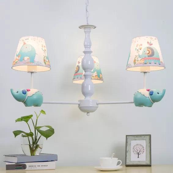 Animal Elephant Pendant Lamp Coolie Shade Metallic Blue Chandelier for Nursing Room - Rebooters