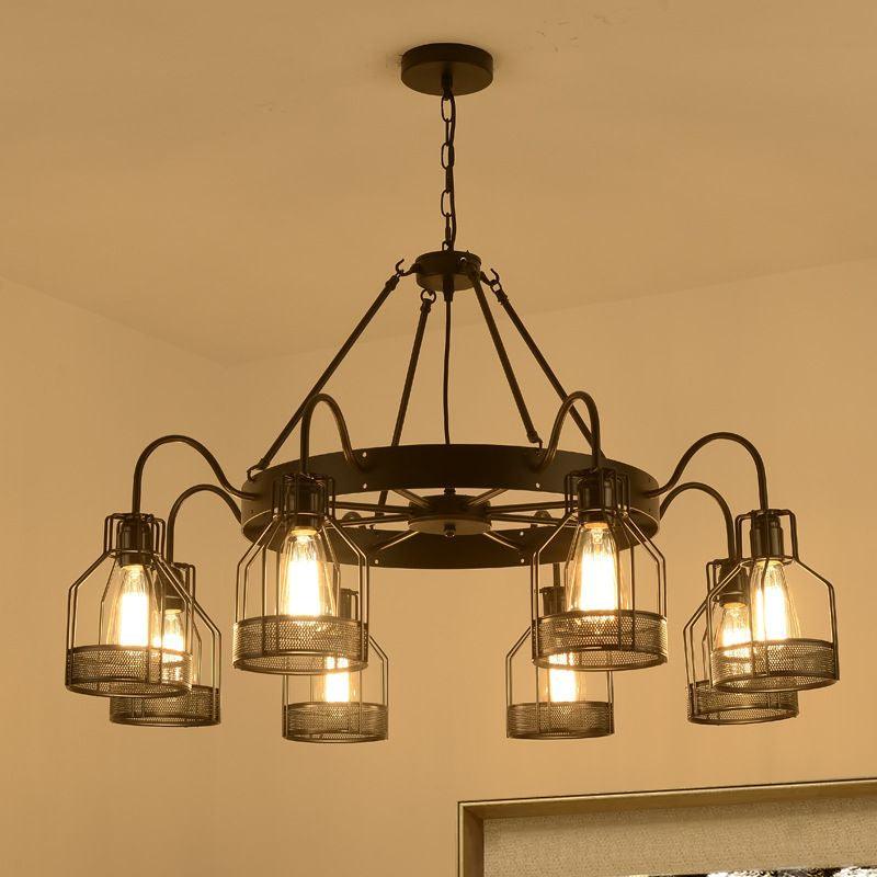 6/8 Heads Bell Hanging Lamp with Cage Style Frame Chandelier - Rebooters