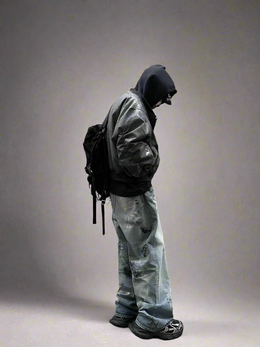 Men's Gothic Two Piece Jacket Faux Leather Oversize Hoodie - Rebooters Mens Leather Jackets