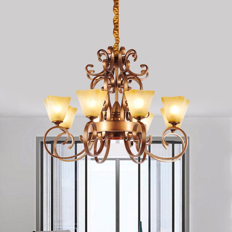 6/9-Head Pendant Chandelier Rustic Beige Glass Ceiling Light - Rebooters