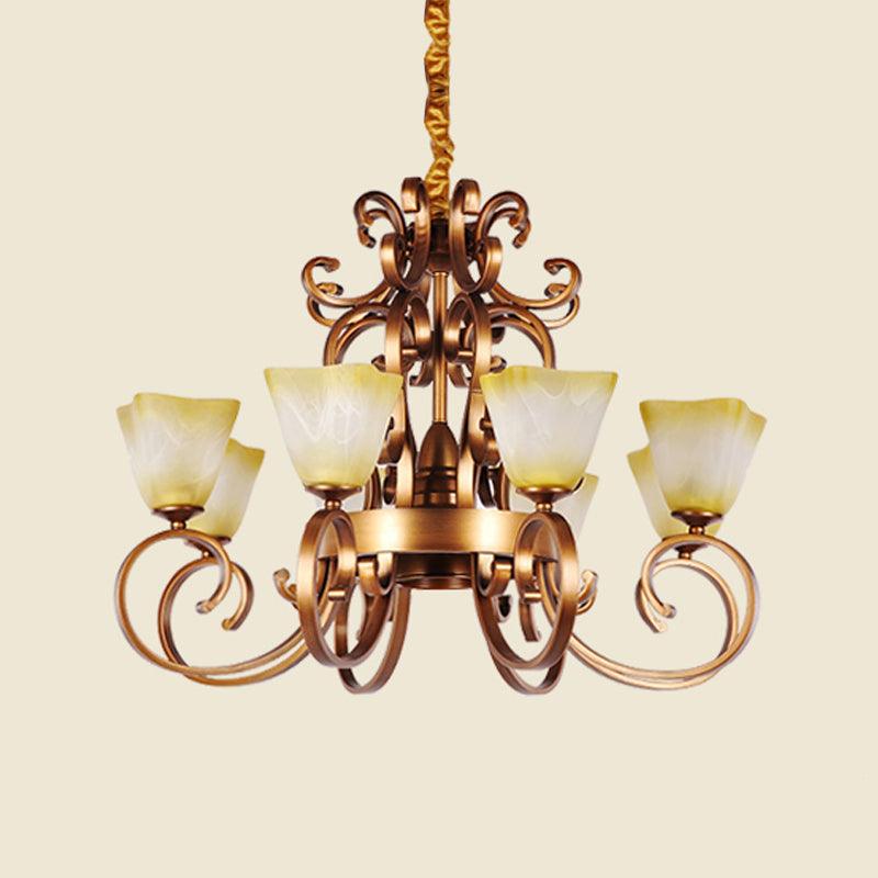 6/9-Head Pendant Chandelier Rustic Beige Glass Ceiling Light - Rebooters