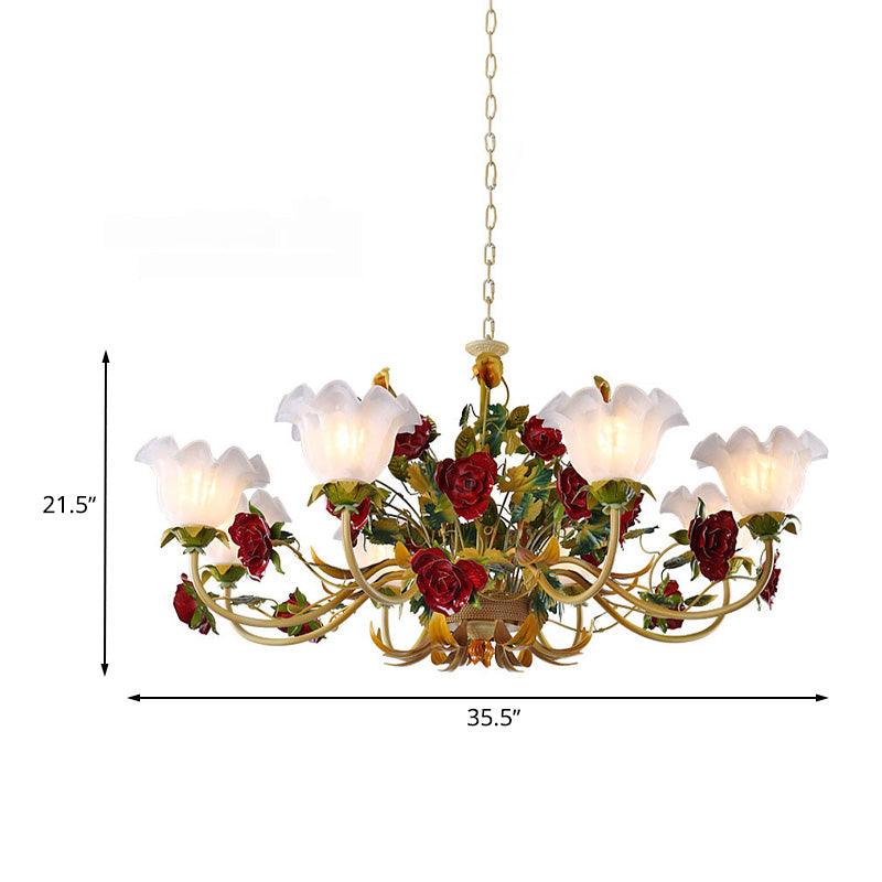 6/8 Heads Ceiling Hang Fixture Countryside Bloom Ivory Glass Pendant Chandelier in Light Tan - Rebooters